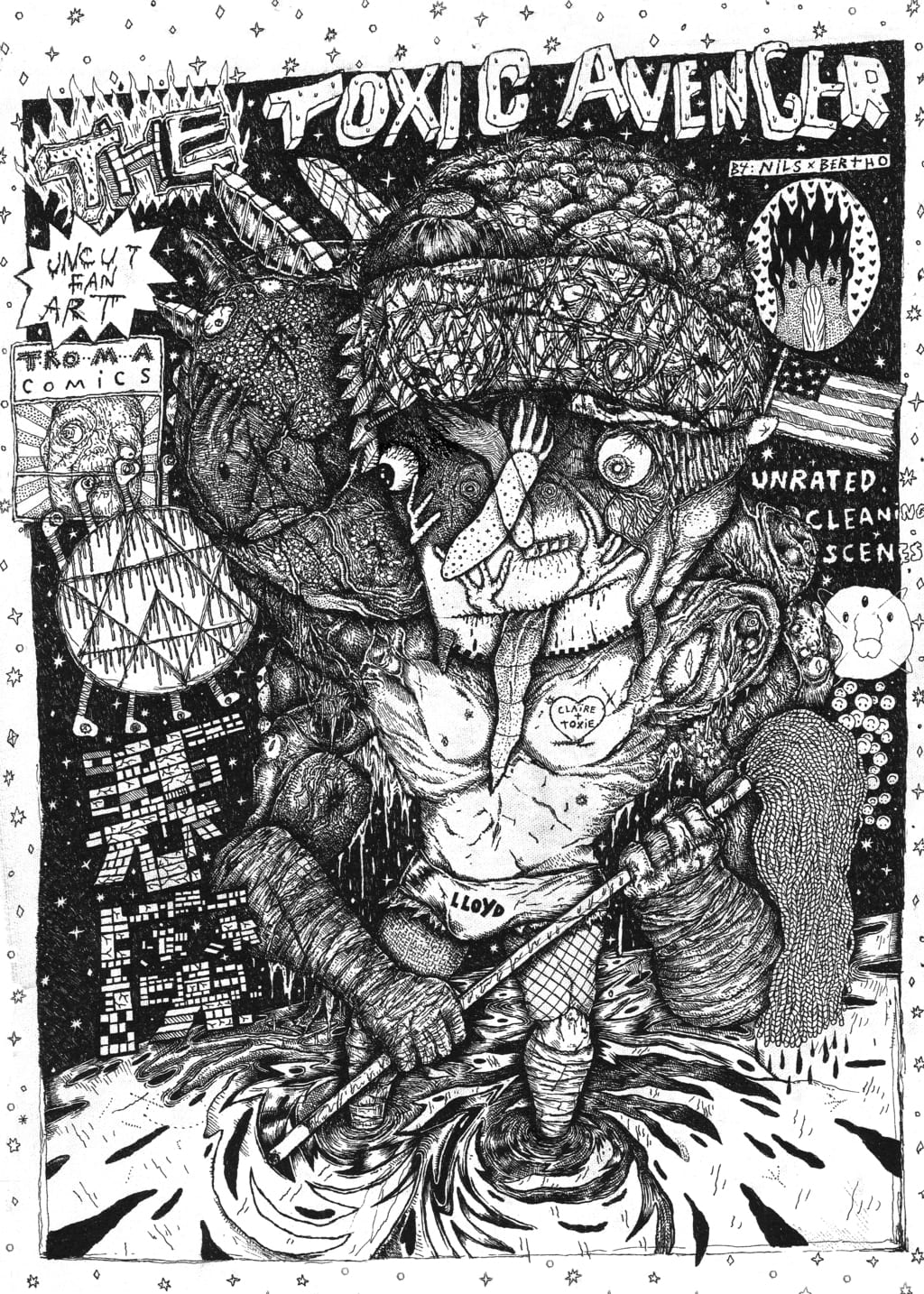 nils-bertho-artiste-underground-dessin-tableau-oeuvre-rottring-art-créature-monstre-imaginaire-figuratif-minutieux-original